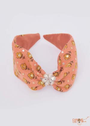 Peach Printed Knotted Hairband