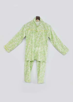 Green Floral Print Night Suit