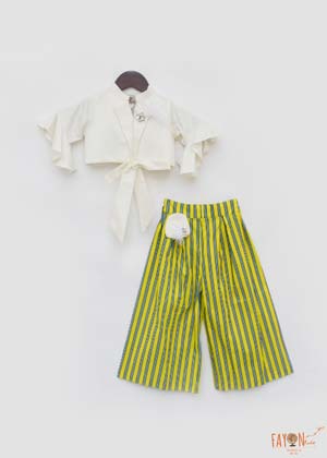 Off white Top with Yellow Stripes Pant