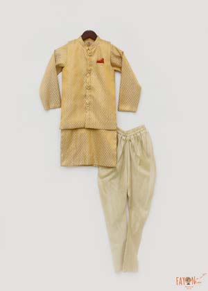 Golden Brocade Nehru Jacket Set