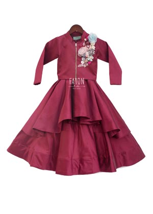Maroon Drape Gown with Jacket