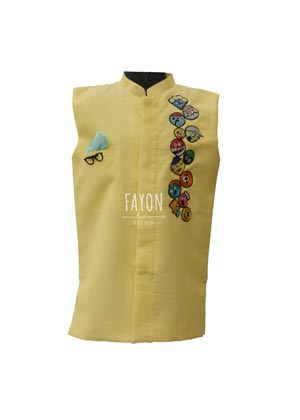 Lime Yellow Nehru Jacket with Patches