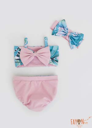 Blue Print Top and Baby Pink Swim Wear