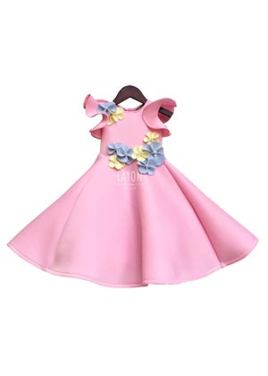 Baby Pink Lycra Dress with Flower Bunch