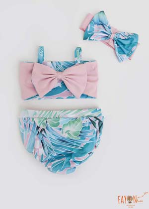 Baby Pink Top and Blue Print Swim Wear