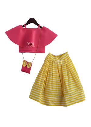 Pink and Yellow Crop Top Skirt