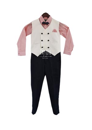 White Waist Coat with Peach Shirt and Black Pant
