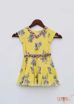 Yellow Pleated Georgette Dress