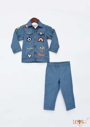 Blue Denim Jacket with T-Shirt and Pant